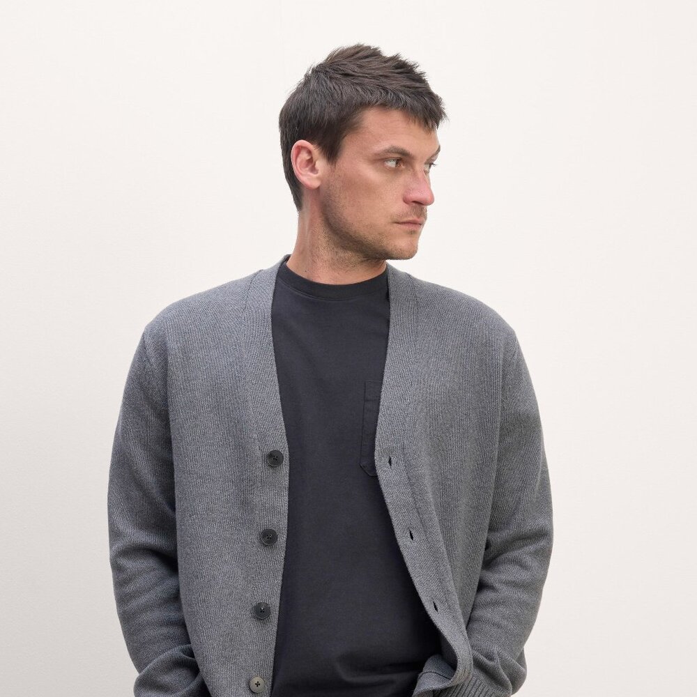 Everlane Classic Cardigan Heathered Charcoal, Size Extra Large
